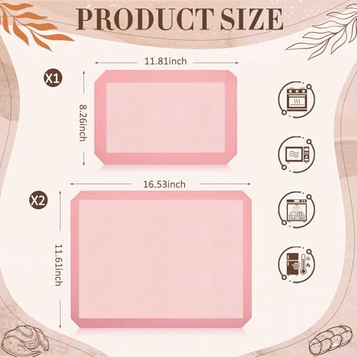 3 Pack Perforated Baking Mats, 3 Pink Silicone Nonstick Mats Set