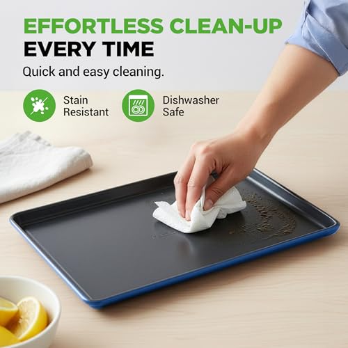 NutriChef 8-Piece Nonstick Stackable Bakeware Set - PFOA, PFOS, PTFE Free Baking Tray Set w/Non-Stick Coating, 450°F Oven Safe, Round Cake, Loaf, Muffin, Wide/Square Pans, Cookie Sheet (Blue) - color: Blue