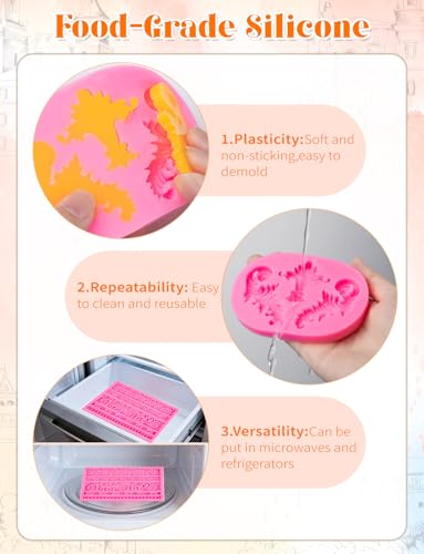 4 Pcs Baroque Style Silicone Molds, 3D Curlicues Scroll Lace Fondant Molds