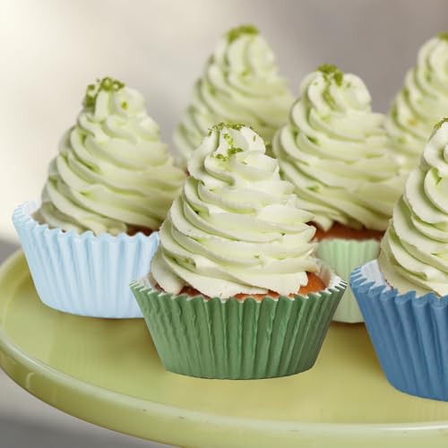 FYSUIMU 400 Pcs Sage Green Blue Cupcake Liner Paper Baking Cups Muffin Liner Cake Storage Container for Hole in One Baby Bridal Shower Wedding Birthday Party Supplies - color: Sage Green Blue
