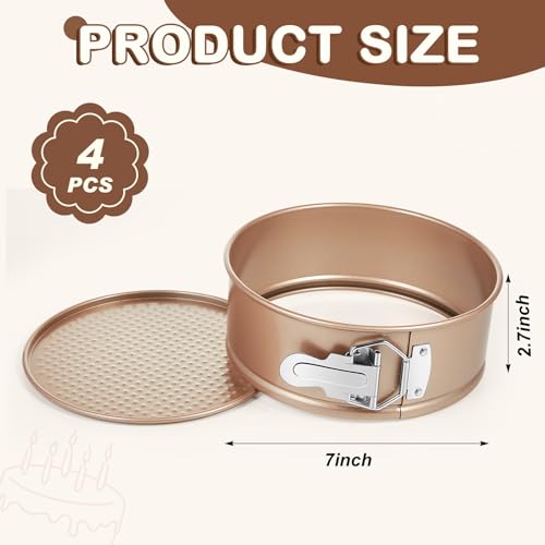4 Pcs 7 Inch Nonstick Springform Cheesecake Pan with Removable Bottom - color: Champagne Gold, size: 7 Inch