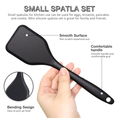Small Silicone Serving Spatula Set of 4 for Egg, Steak, Pancake - color: Black