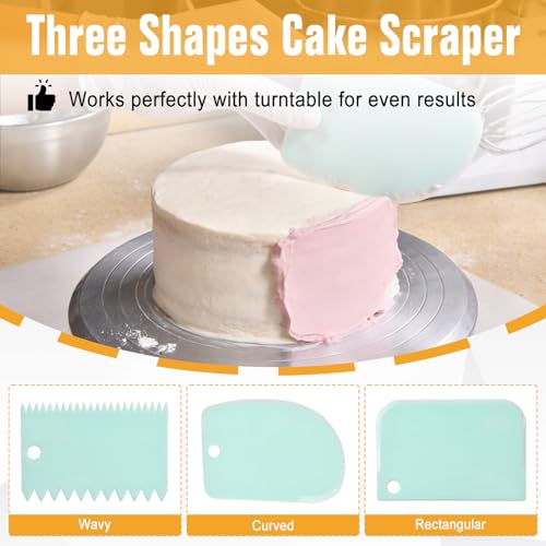 4Pack Stainless Steel Scraper Set 8.66Inch(22cm) Double-Sided Patterned Edge Comb & 3Pcs Shape Scrapers