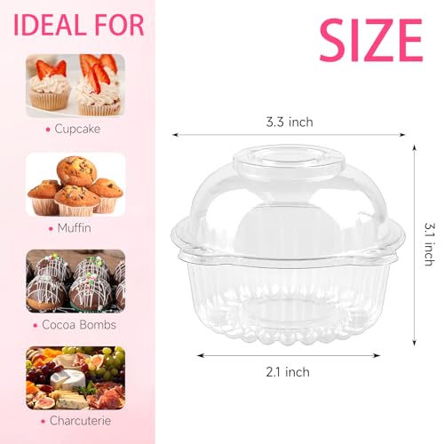 Zezzxu 50 Pack Individual Cupcake Containers Plastic Cake Boxes Stackable