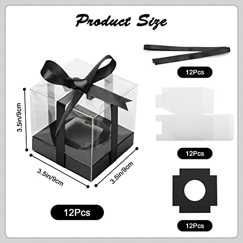 12 PCS Clear Cupcake Boxes 3.5 Inch Cupcake Containers (Black) - color: Black