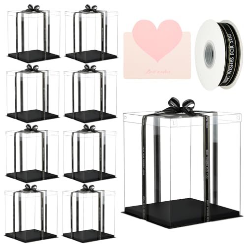 10x10x12 Inch Clear Cake Box 8Pcs - Tall Transport Container, Carrier, Treat Box, Gift Box, Display Case - Black - color: Black