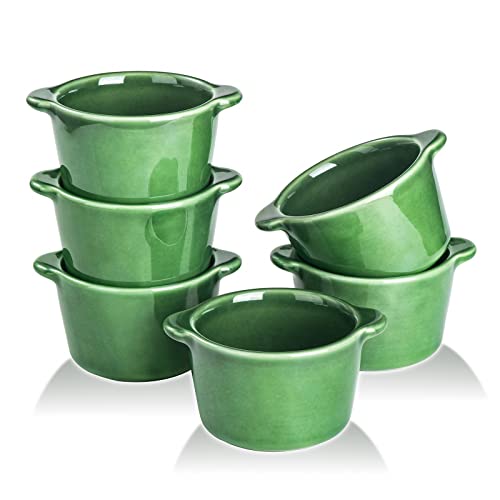 Creme Brulee Ramekins Ceramic Bowls - VICRAYS Mini Custard Cups 6 oz oven Safe Bowls Souffle Dishes for Baking Individual Casserole Dipping Sauce, Set of 6, Green - color: Green, size: 6-oz
