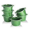 Creme Brulee Ramekins Ceramic Bowls - VICRAYS Mini Custard Cups 6 oz oven Safe Bowls Souffle Dishes for Baking Individual Casserole Dipping Sauce, Set of 6, Green - color: Green, size: 6-oz