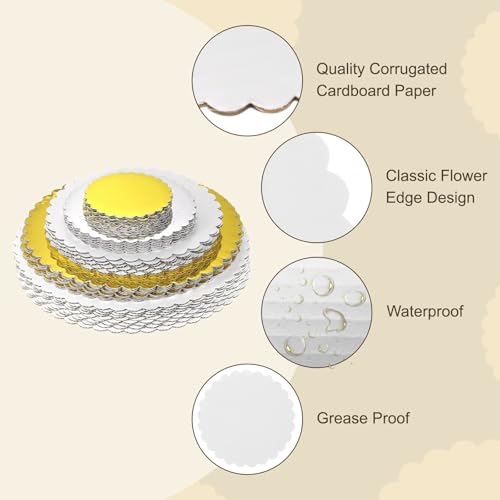 uxcell 50 Pcs Scalloped Cake Circle Base, 4.9 Inch Wave Cake Cardboards Greaseproof Cardboard Round Wave Cake Pastry Pan Base for Weddings Parties Birthday Desserts Cupcake (White) - color: White, size: 4.9Inch