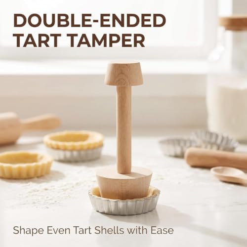 Woodiness Tart Tamper Pastry Tamper Double Side Wooden Egg Tart Tamper Mold DIY Cake Pastry Pusher for Kitchen Party Baking Tools, Pie, Tart and Quiche Pans