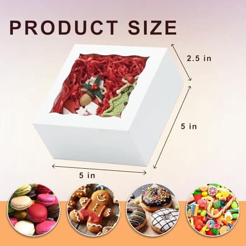 20pcs White Cookie Boxes 5x5x2.5 Inch Bakery Boxes with window