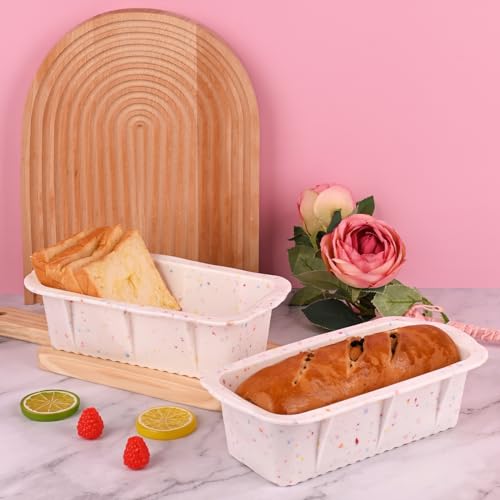 Sakolla 2 Pack Silicone Bread Loaf Molds, Nonstick Easy Release Rectangle Silicone Loaf Pan for Baking Cake, Meatloaf, Banana Bread, Brownies, and Quiche (Confetti) - size: Silicone Loaf Pans/2 Pcs