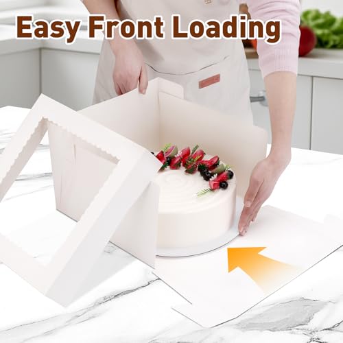 6 Pack Cake Boxes with Cake Boards,12x12x8 Inch Tall Cake Box with Window - color: White-Cake Boxes with Cake Boards, size: 12x12x8 inches