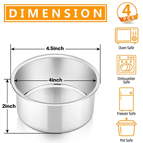 P&P CHEF 4 Inch Cake Pan, Stainless Steel Round Cake Pans, Silver & 4 Pcs - color: Silver, size: 4 Inch