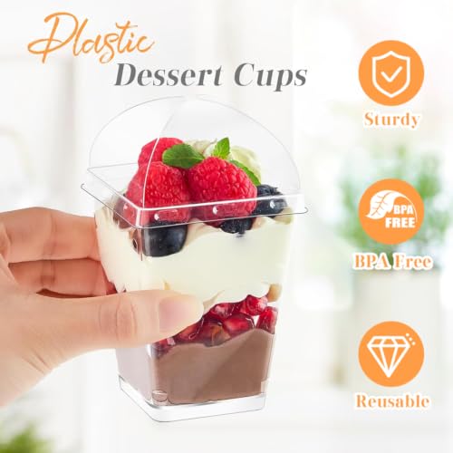 Kucoele 50 Pack 5 oz Dessert Cups with Lids and Spoons