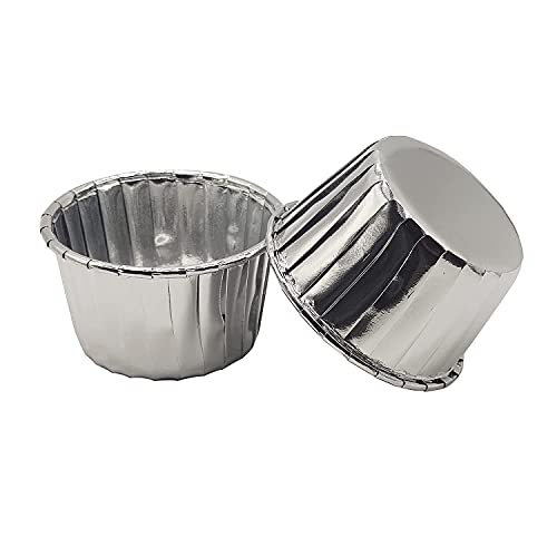 Aluminum Foil Standard Muffin Cupcake Liners, Disposable Baking Cups with Vibrant Color for Party Celebration, Silver 50-Count - color: Silver