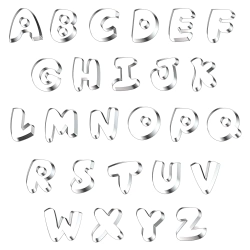 Letter Cookie Cutters Shapes Large 3 Inch - 26 Pcs Stainless Steel Round Alphabet Letter Cookie Cutter Set Fondant Biscuit Fruit Dough Mold Tools for Sandwich, Birthday, Christmas, and Holiday Party - color: Round Letter cookie cutters - 3 INCH
