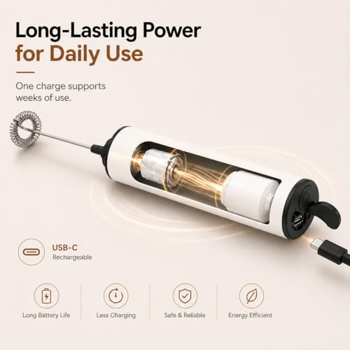 Rechargeable Milk Frother with Stand, Electric Whisks Foam Maker, POWERFUL USB C 2 Speed Handheld Drink Mixer for Coffee, Latte, Cappuccino, Matcha Drinks,White - color: Soft White