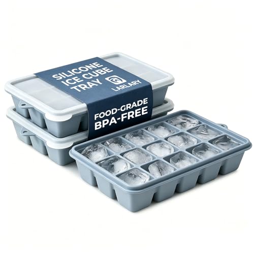 Silicone Ice Cube Trays with Lids (3-Pack, Blue) - color: Blue
