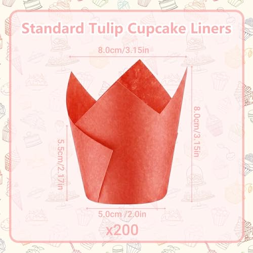 200 Pcs Red Tulip Cupcake Liners for Baking, Standard Size - color: Red