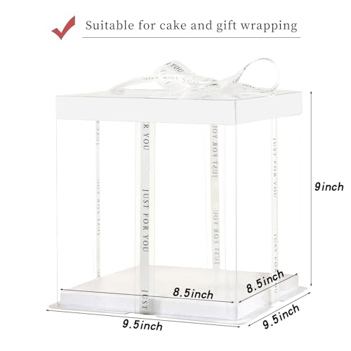 JCD 6 Pcs 2-Layer Tall Cake Packaging Boxes,8x8x9in Clear Cake Box with Ribbon,PET Cake Carrier Transport Container for Tiered Cake (White Lid, 8 * 8 * 9inch/6Pcs) - size: White Lid 8inch/6Pcs
