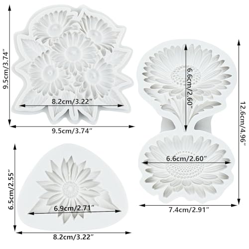 Sunflower Silicone Mold Daisy Flower Fondant Molds Set of 3 - color: Style F