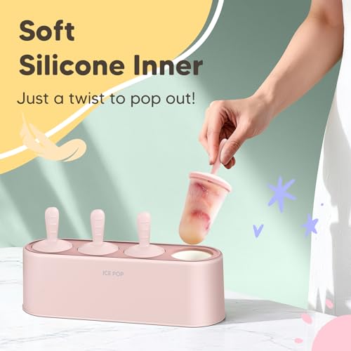 WYOK Popsicle Molds 4-Cavity Silicone Ice Pop Mold (Pink, IcyClassic Pops) - color: Pink
