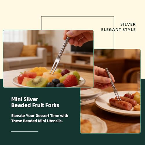 Mini Appetizer Forks, 120 Count, 4.2 Inch, Silver Beaded Handle