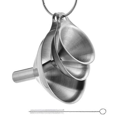 3 Pcs Stainless Steel Kitchen Funnel Made of Food-Grade Stainless Steel that withstands high and Low temperatures Perfect for Storing Liquids and Kitchen Spices or Powders Send a Cleaning Brush