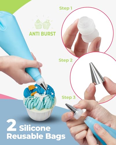 Kootek 32 Piping Bags and Tips Set Frosting Piping Kit for Beginners & Pros - color: Blue