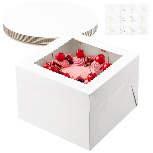 ZORRITA Cake Boxes, 10 x 10 x 8 Inches, 6 Pack