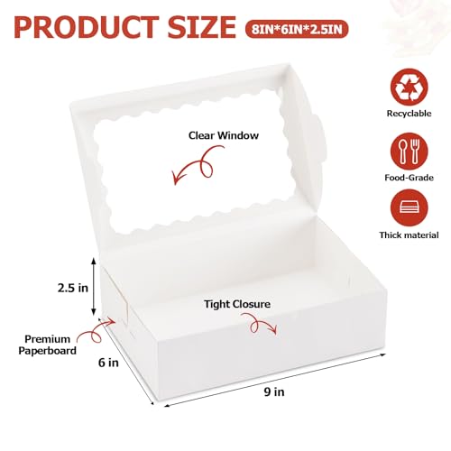 Cookie Boxes with Window, Pack of 20, 9x6x2.5 Inches - size: 9x6x2.5 inches