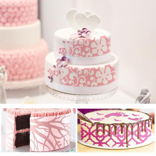 10 Pcs Cake Stencils Set Floral Lace Cake Templates Wedding Cake Molds Plant Flower Cookie Fondant Buttercream Dessert Decorating Baking Supplies Mesh Printing for Cake Icing Decoration