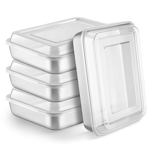 LIANYU Rectangular Baking Cake Pan, 4 Pack Commercial Cake Pan with Lid Set - size: 12.4 x 9.6 Inch