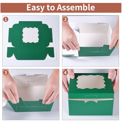 6x6x3 Inches Small Cake Box with Window, Bakery Box, Pastry Boxes, Cookie Boxes, Mini Pie Box for Pastry,Dessert,Strawberries,Chocolates, Cupcakes with paper stickers (Green/36pcs) - color: Green/36pcs