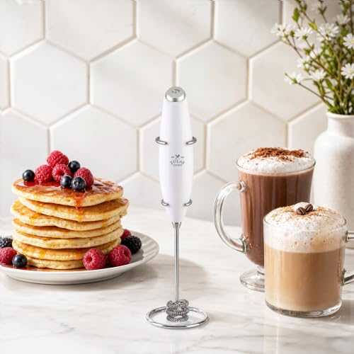 Zulay Kitchen Powerful Milk Frother Wand With Duracell Batteries - Ultra Fast Handheld Drink Mixer - Electric Whisk Foam Maker for Coffee, Lattes, Cappuccino & Matcha - Triple Whisk - Luna White - color: 12 - White, size: Triple Whisk + Batteries