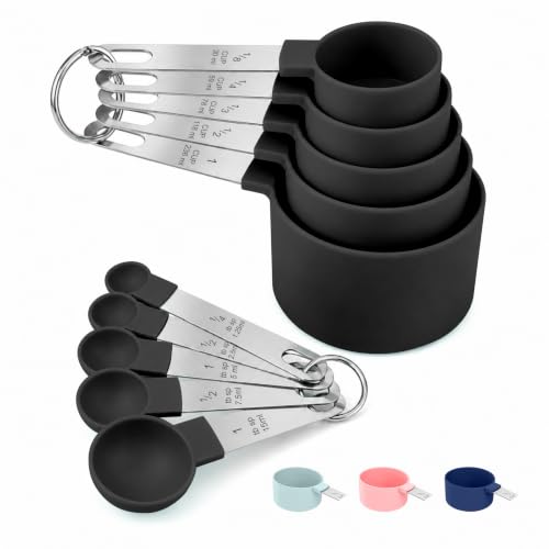 Measuring Cups and Spoons Set, 10-Piece with Stainless Steel Handles, Black - color: Black 10 Pcs