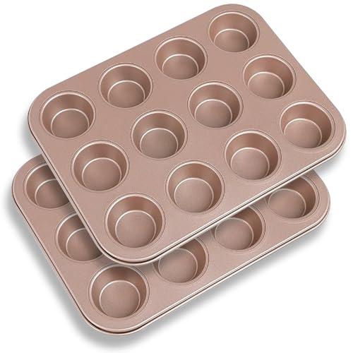 2 Packs Nonstick Round Muffin Baking Pan Tin, 12-Cup Muffin Tin, Cupcake Pans, Cheesecake Pans, Carbon Steel, Gold - color: Gold, size: 12 Cavity Muffin,2 PCS