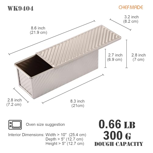 CHEFMADE Mini Pullman Loaf Pan with Lid, 0.66Lb Dough Capacity Non-Stick Rectangle Corrugated Toast Box for Oven Baking 2.8" x 8.3"x 2.7"(Champagne Gold) - size: 04 - 0.66Lb Dough-Cap. Corrugated (Mini)