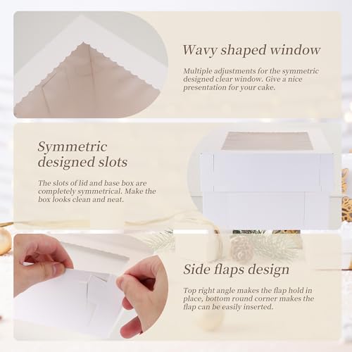 10 inch Tall Cardboard Cake Boxes with Lid, Ribbon, 12 Pcs