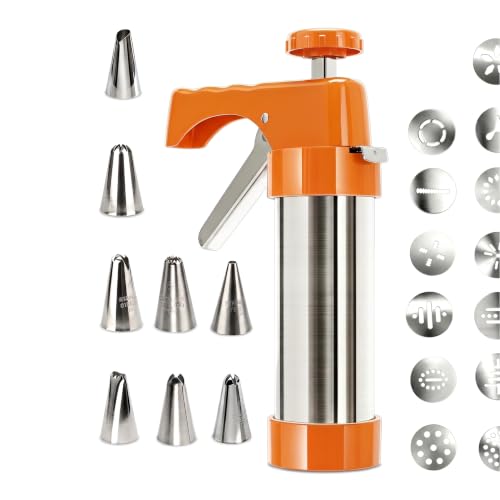Cookie Press Set 21-Piece Stainless Steel for DIY Cookies Maker-orange - color: Orange