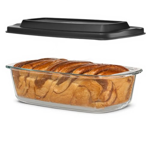 Razab 7.6 Cups / 1800 Ml / 1.9 Qt Large Glass Loaf Pan with Lids for Baking - color: Black, size: Set of 01
