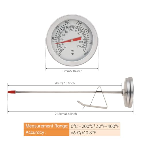 Candy/Deep Fry Thermometer with Pot Clip - 8" Stainless Steel Stem Meat Cooking Thermometer for Frying and Candle Making, Turkey, BBQ, Grill, Instant Read, Analog Display - size: 8 inch