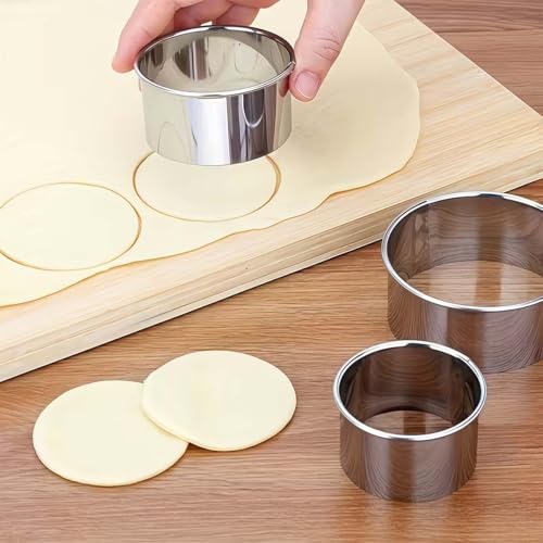 3-Pcs Round Cookie Cutter Set, Stainless Steel Biscuit Cutters