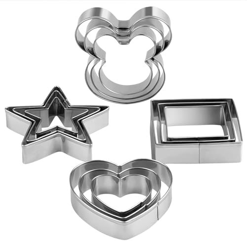 Metal Cookie Cutters Set - Square, Heart, Star - 12Pieces Cookie Cutters - Fruit Cutter, Polymer Clay Cutters Cookie Cutter Set for Kitchen Baking - style: 12 Heart Square Star
