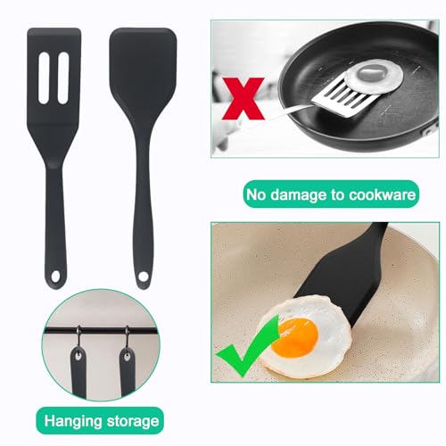 Small Silicone Spatula Set, Mini Spatulas for Baking, Cooking, Serving - color: Black