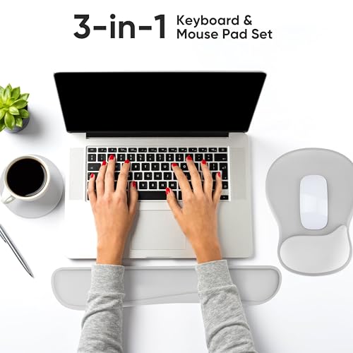 Wrist Rest Support for Mouse Pad Keyboard Set Circle Coaster Gaming Mouse Pad Ergonomic Gel Memory Foam Set for Computer, Laptop, Office, Pain Relief, Comfortably Typing Grey KM-31 - color: Km-31