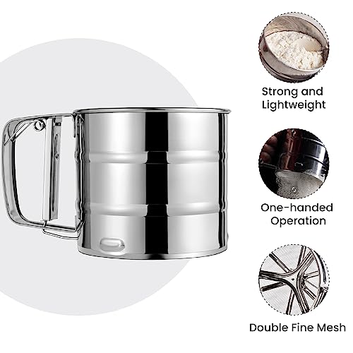 Rondauno Flour Sifter for Baking, Crank Sifter for Powdered Sugar Duster