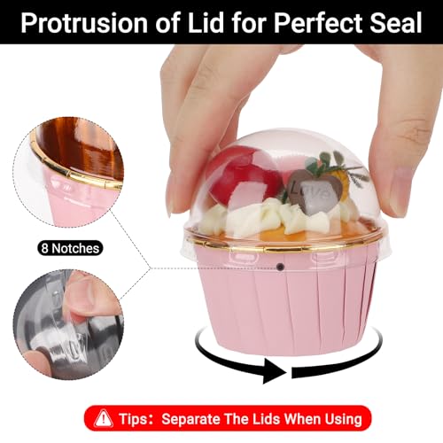 EUSOAR Cupcake Cups, 50pcs 3.5oz Aluminum Mini Cheesecakes Holders Disposable Ramekins, Muffin Liners with Lids Foil Wrappers Cupcake Containers Baking Cups for Birthday Wedding Party Festival - color: Pink/Gold, size: 50pcs
