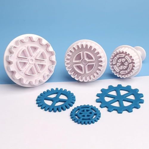 3Pcs Gear Cookie Cutters, Steampunk Cogs Plunger Mold, 3D Stamp Set, Cookie Cutters Baking Tools